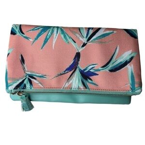Rachel Pally Reversible Clutch. Aqua and Tropical Print